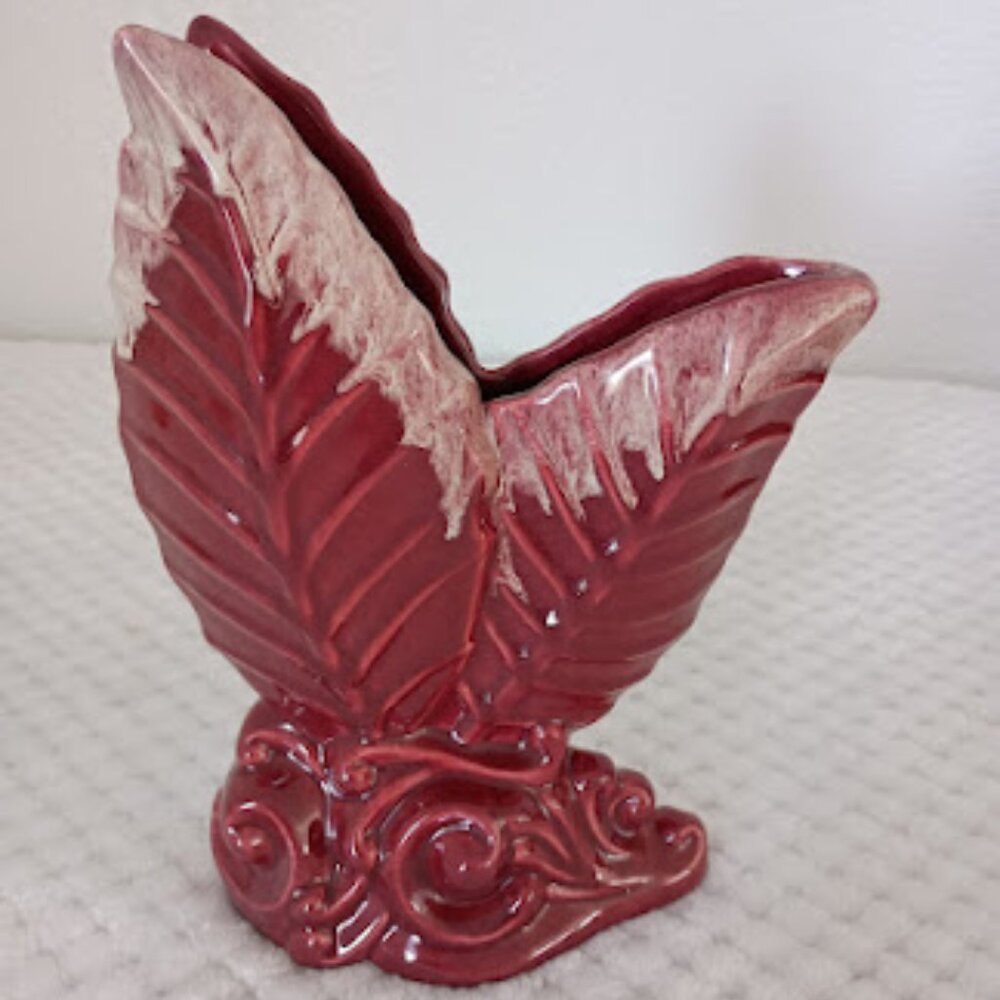 Vintage Burgandy Glaze Double Leaf Vase